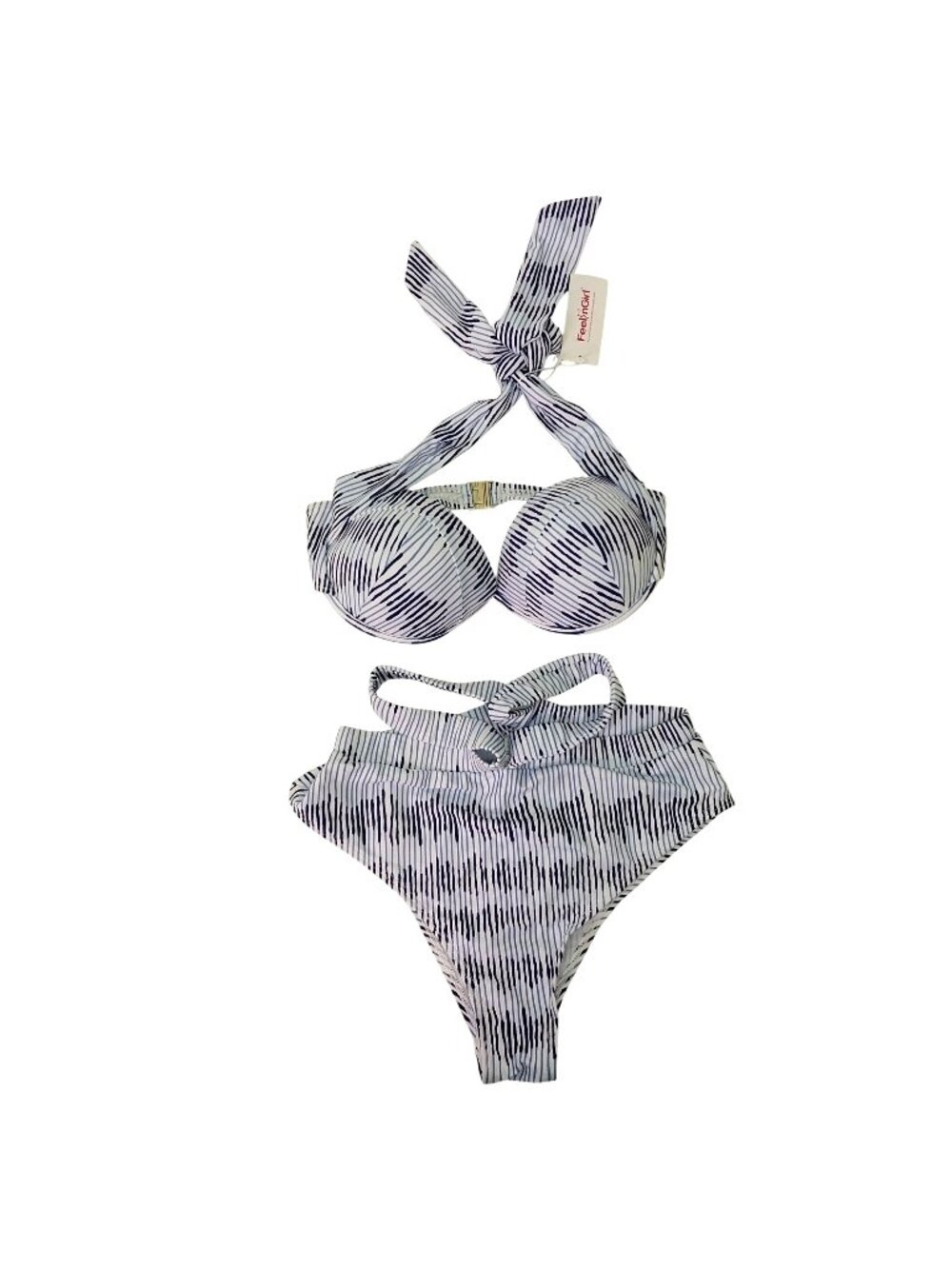 Striped Halter Bikini Set Size S With High-Waisted Bottoms Padded Top